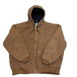 Vintage Carhartt J130 BRN Brown Hooded Jacket Workwear Mens Size 3XL Tall